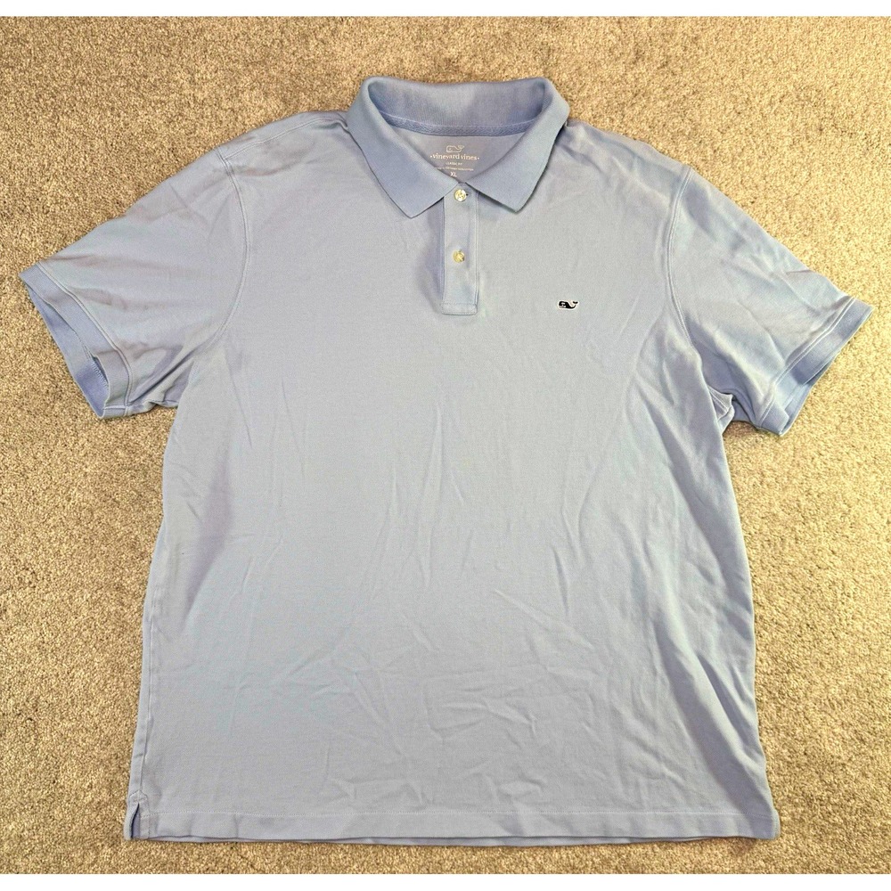 Vineyard Vines Mens XL Light Blue Classic Fit Pique Short Sleeve Polo Shirt Logo